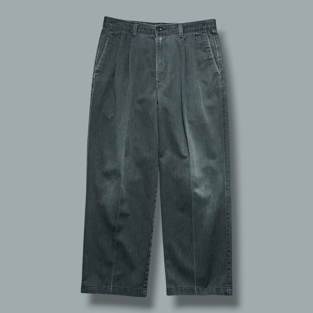 Vintage Sun Faded Pants Pleated Khakis Distressed Dockers 90s Dark Gray 33x28